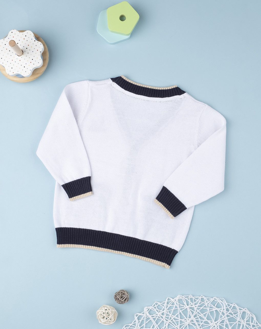 βρεφική πλεκτή ζακέτα λευκή για αγόρι - Prénatal