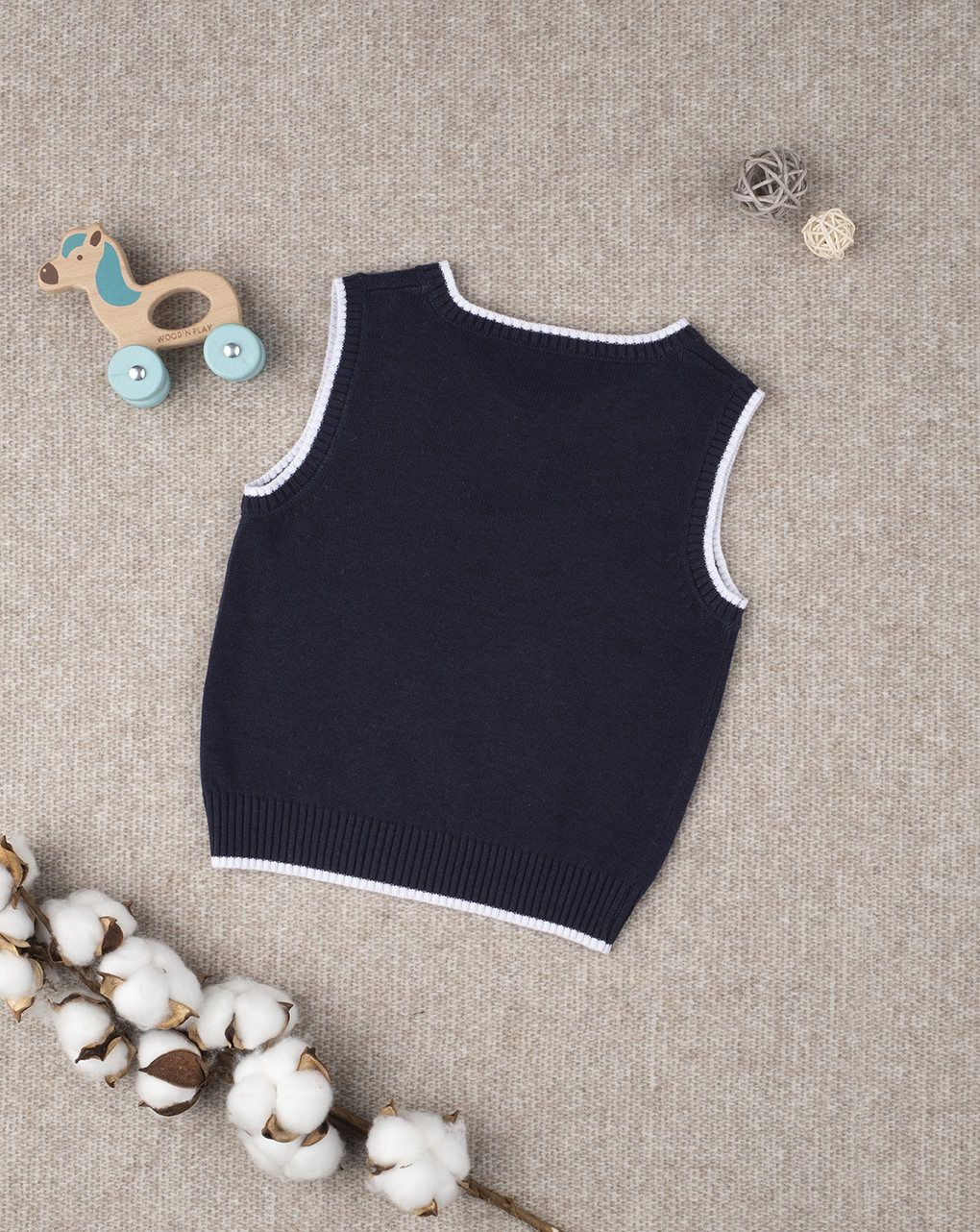 βρεφικό πλεκτό γιλέκο - καζάκα μπλε για αγόρι - Prénatal