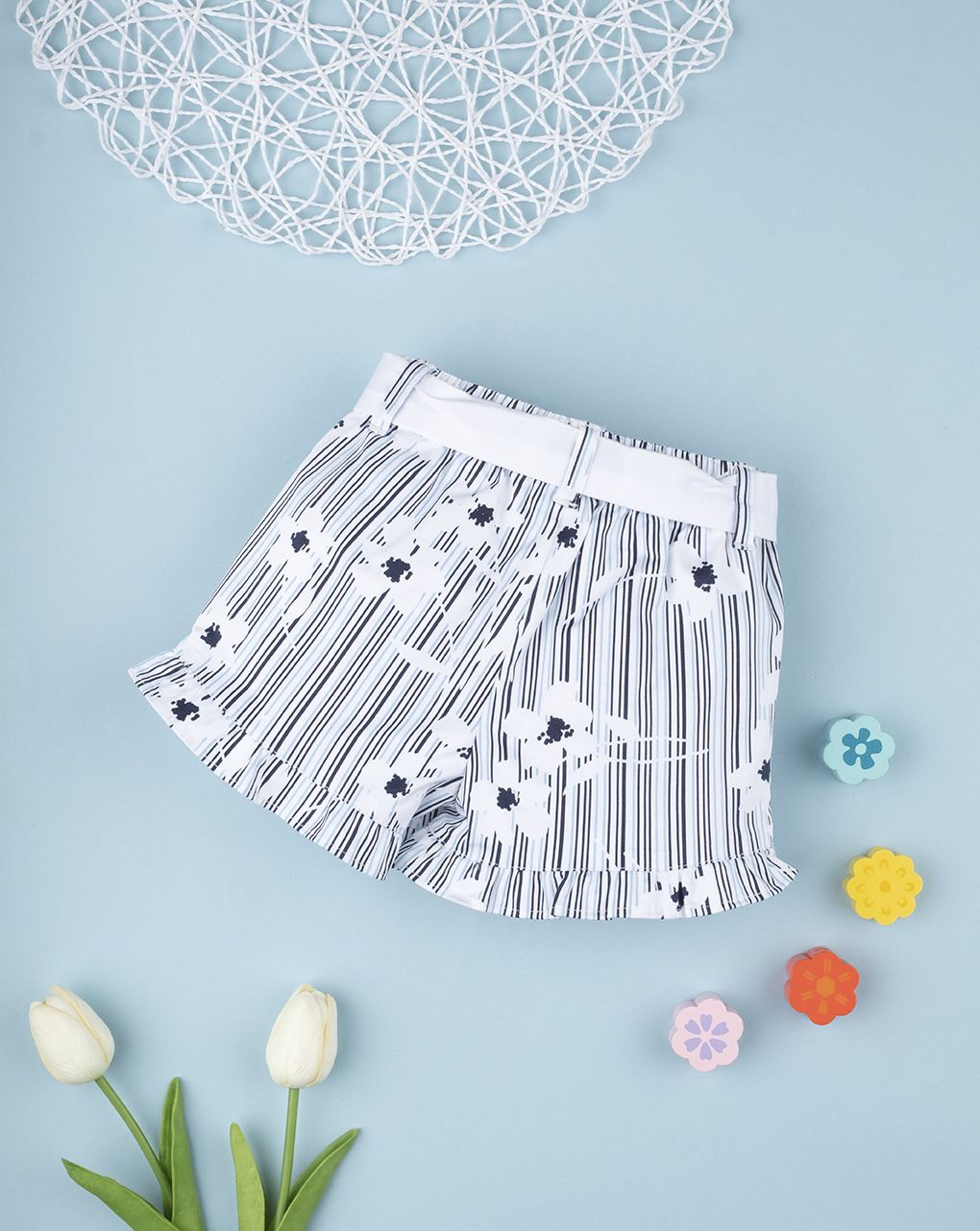 βρεφικό σορτσάκι λευκό ριγέ με λουλούδια  για κορίτσι - Prénatal