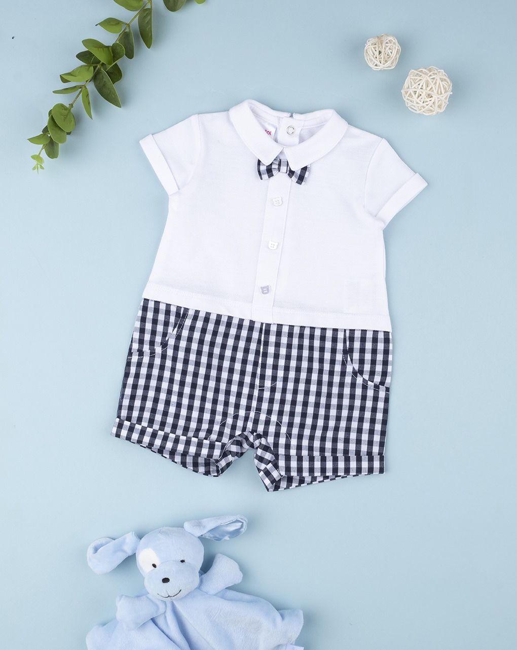 βρεφικό φορμάκι καρό με παπιγιόν για αγόρι - Prénatal