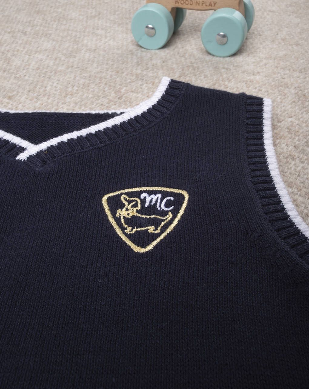 βρεφικό πλεκτό γιλέκο - καζάκα μπλε για αγόρι - Prénatal