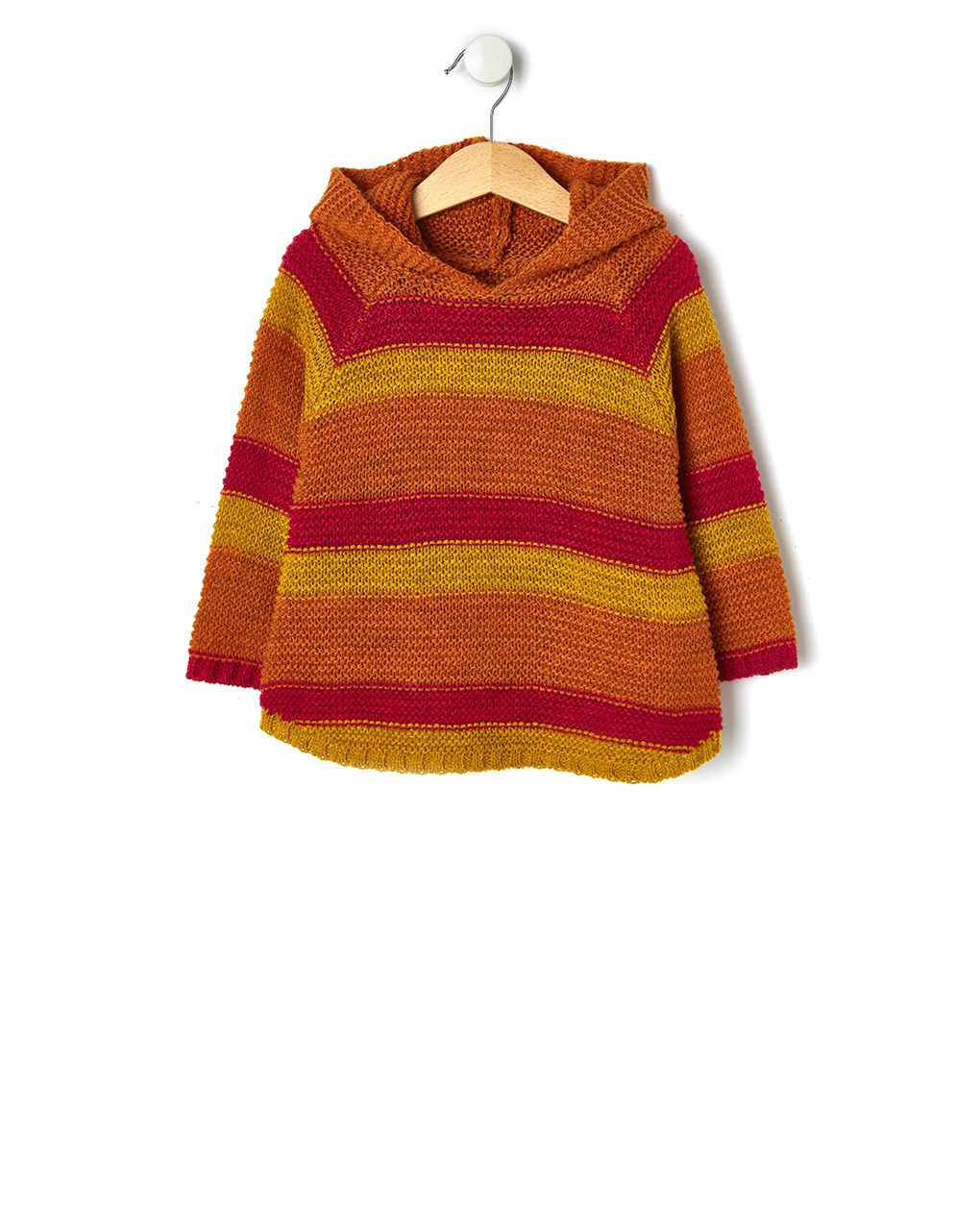 μπλούζα πλεκτή poncho με κουκούλα κόκκινη για κορίτσι - Prénatal