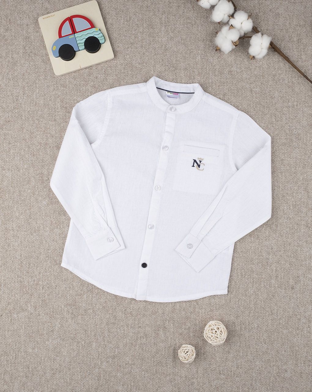 παιδικό πουκάμισο λινό λευκό για αγόρι - Prénatal
