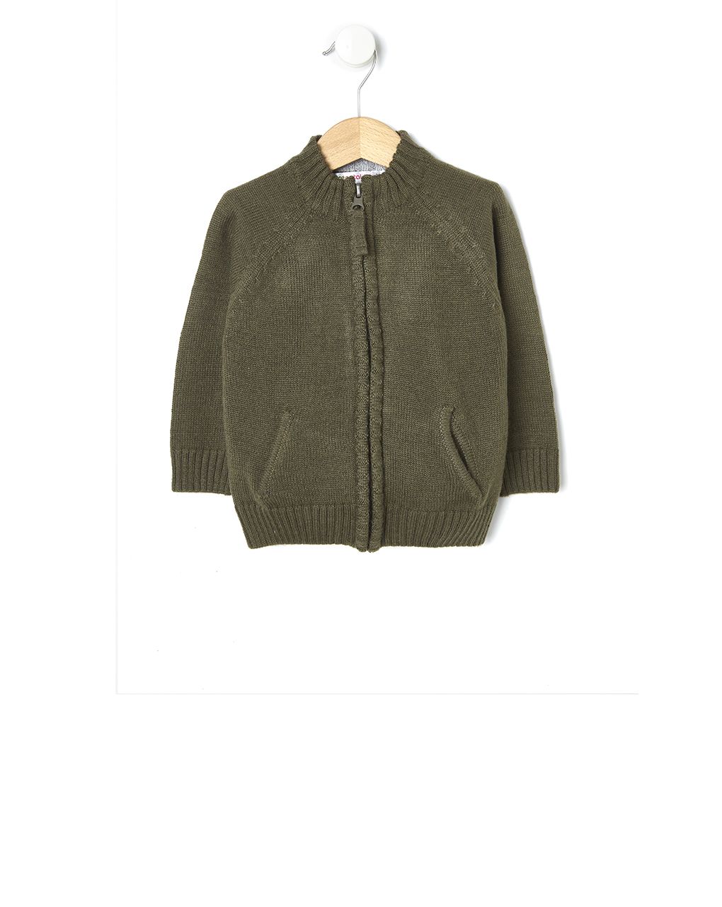 μπλούζα πλεκτή με φερμουάρ χακί για αγόρι - Prénatal