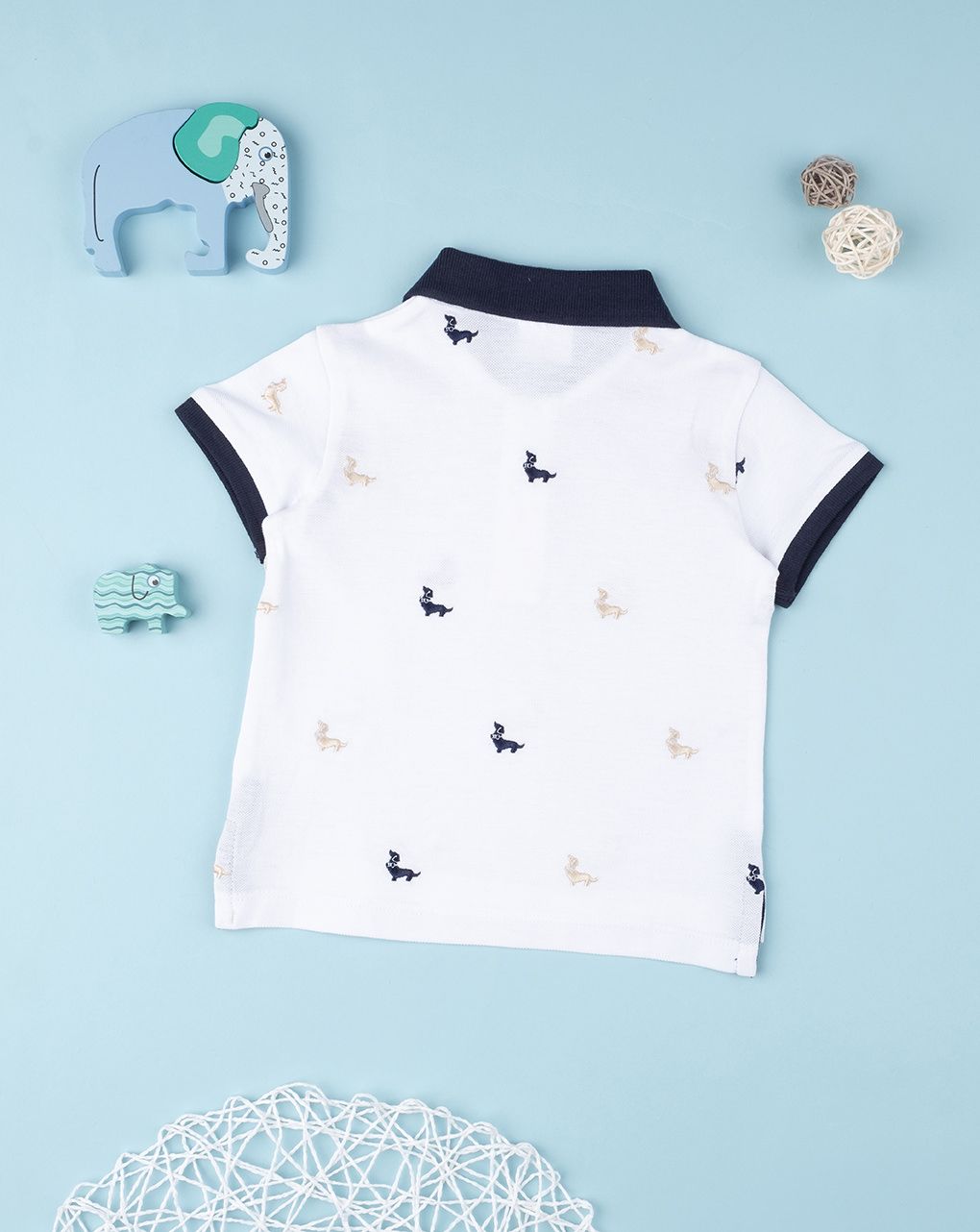 βρεφικό t-shirt πόλο λευκό με σκυλάκια για αγόρι - Prénatal