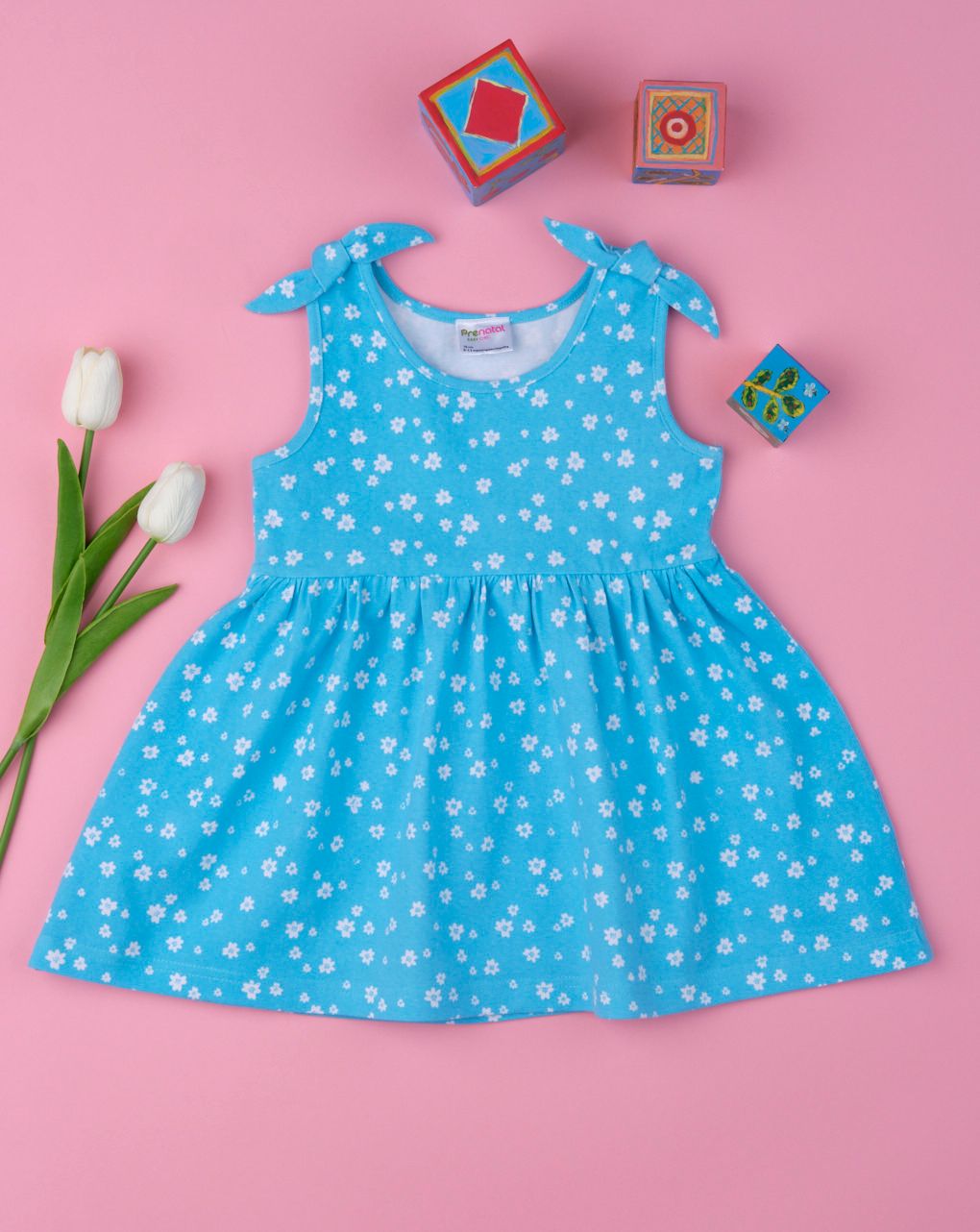 φόρεμα jersey γαλάζιο εμπριμέ με λουλούδια για κορίτσι