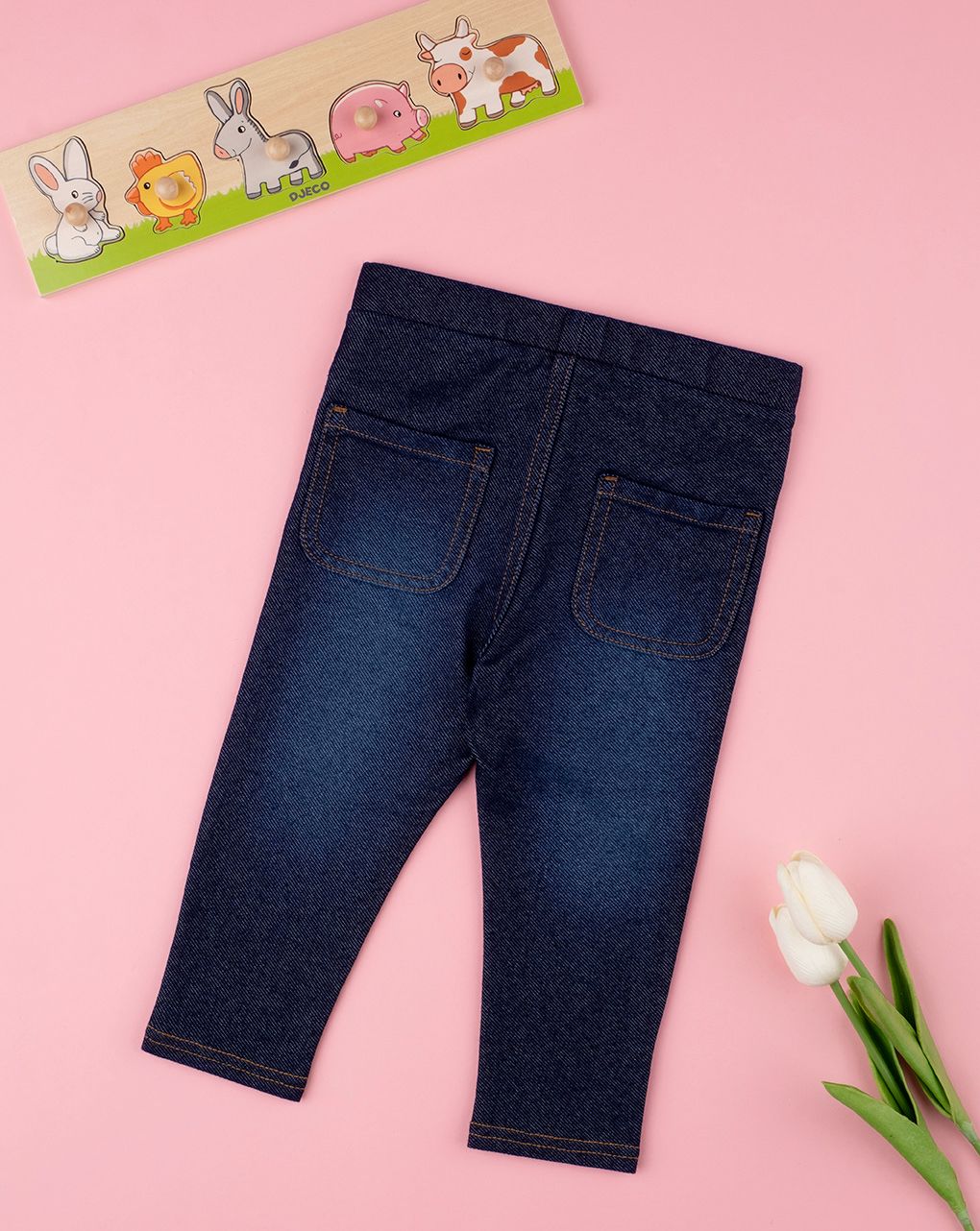 βρεφικό τζιν παντελόνι σκούρο μπλε με φιογκάκια για κορίτσι - Prénatal