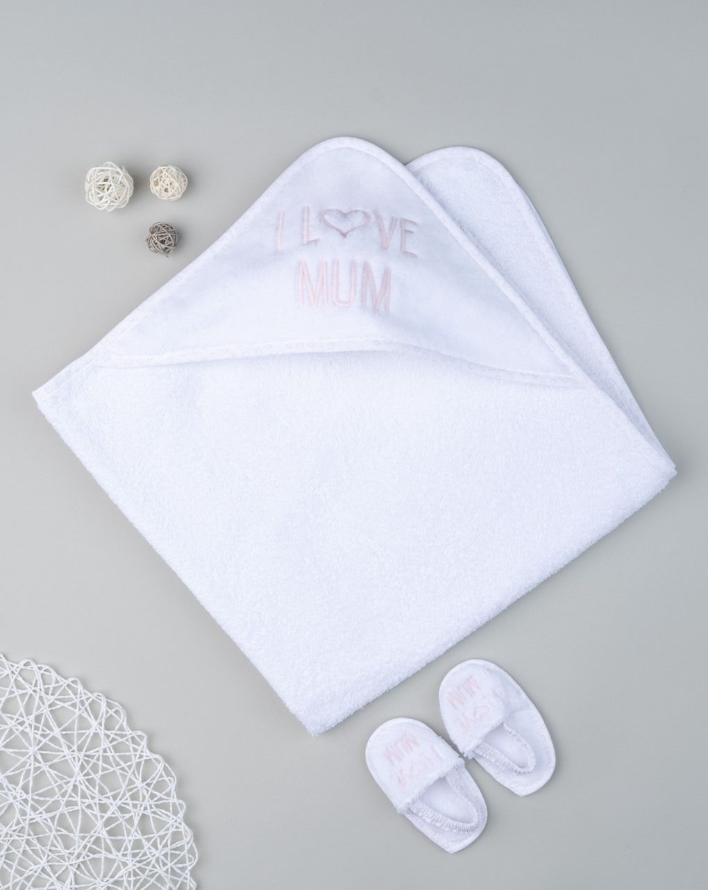 μπουρνουζοπετσέτα λευκή με παντόφλες για κορίτσι - Prénatal