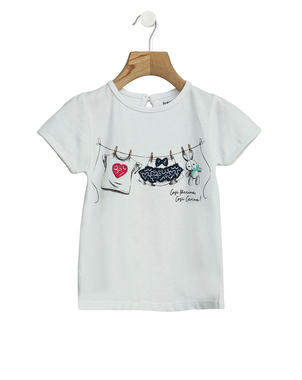 T-shirt jersey λευκό με στάμπα ρουχαλάκια για κορίτσι