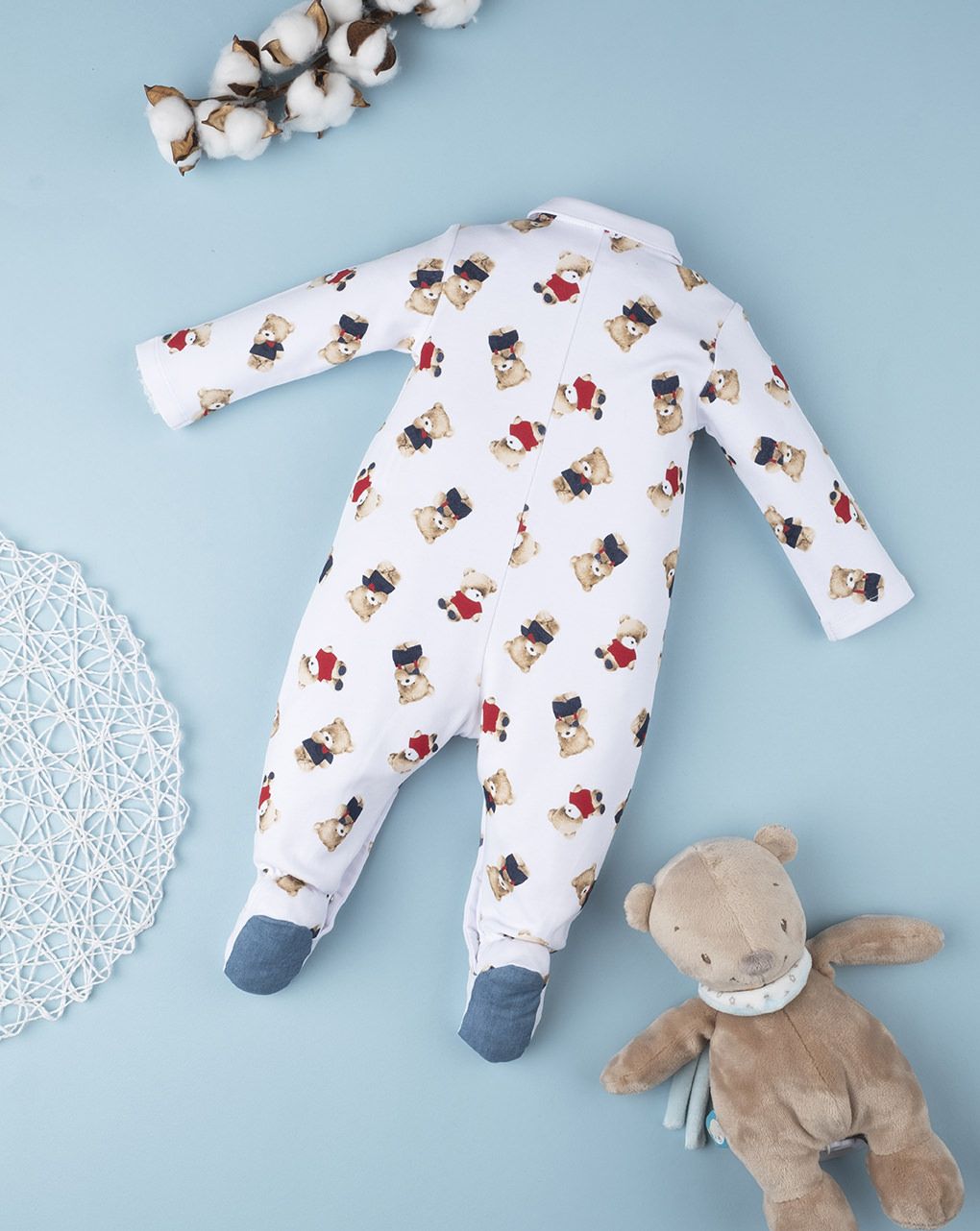 βρεφικό φορμάκι άσπρο με αρκουδάκια για αγόρι - Prénatal
