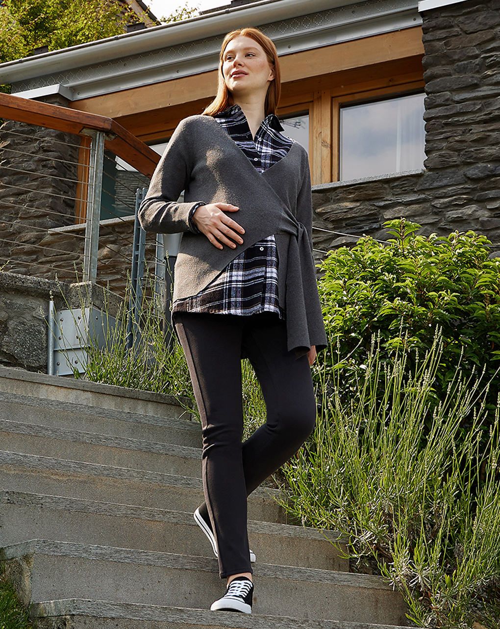 γυναικεία ζακέτα πλεκτή γκρι κρουαζέ - Prénatal