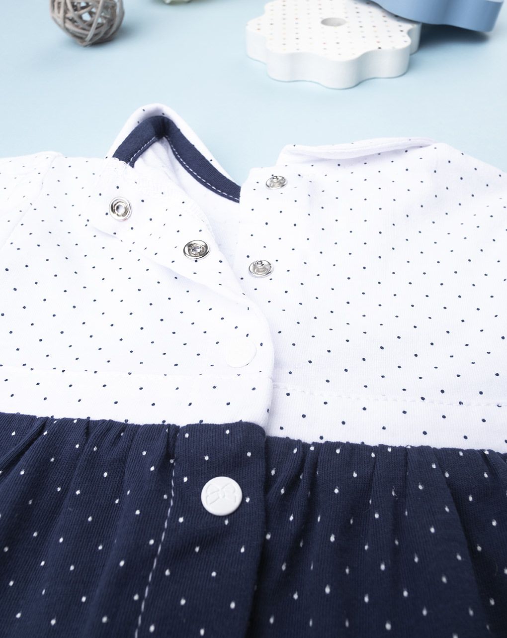 βρεφικό φορμάκι βαμβακερό μπλε πουά για κορίτσι - Prénatal