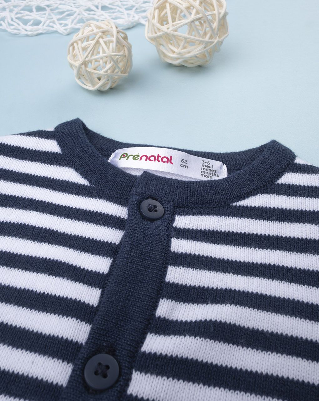 βρεφική ζακέτα πλεκτή μπλε/λευκό  ριγέ για αγόρι - Prénatal