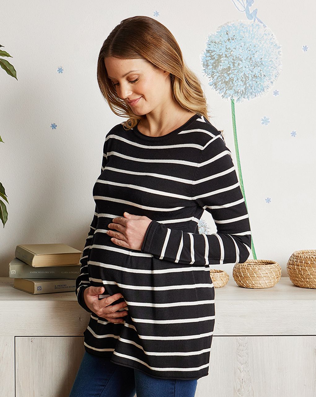 γυναικεία μπλούζα εγκυμοσύνης μαύρη - άσπρη - Prénatal