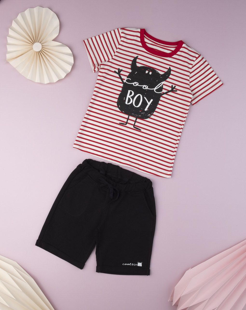 βερμούδα απο φέλπα μαύρη με κορδόνι για αγόρι - Prénatal