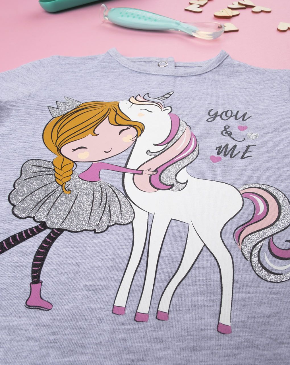 μπλουζάκι μακρυμάνικο με στάμπα γκρι για κορίτσι - Prénatal