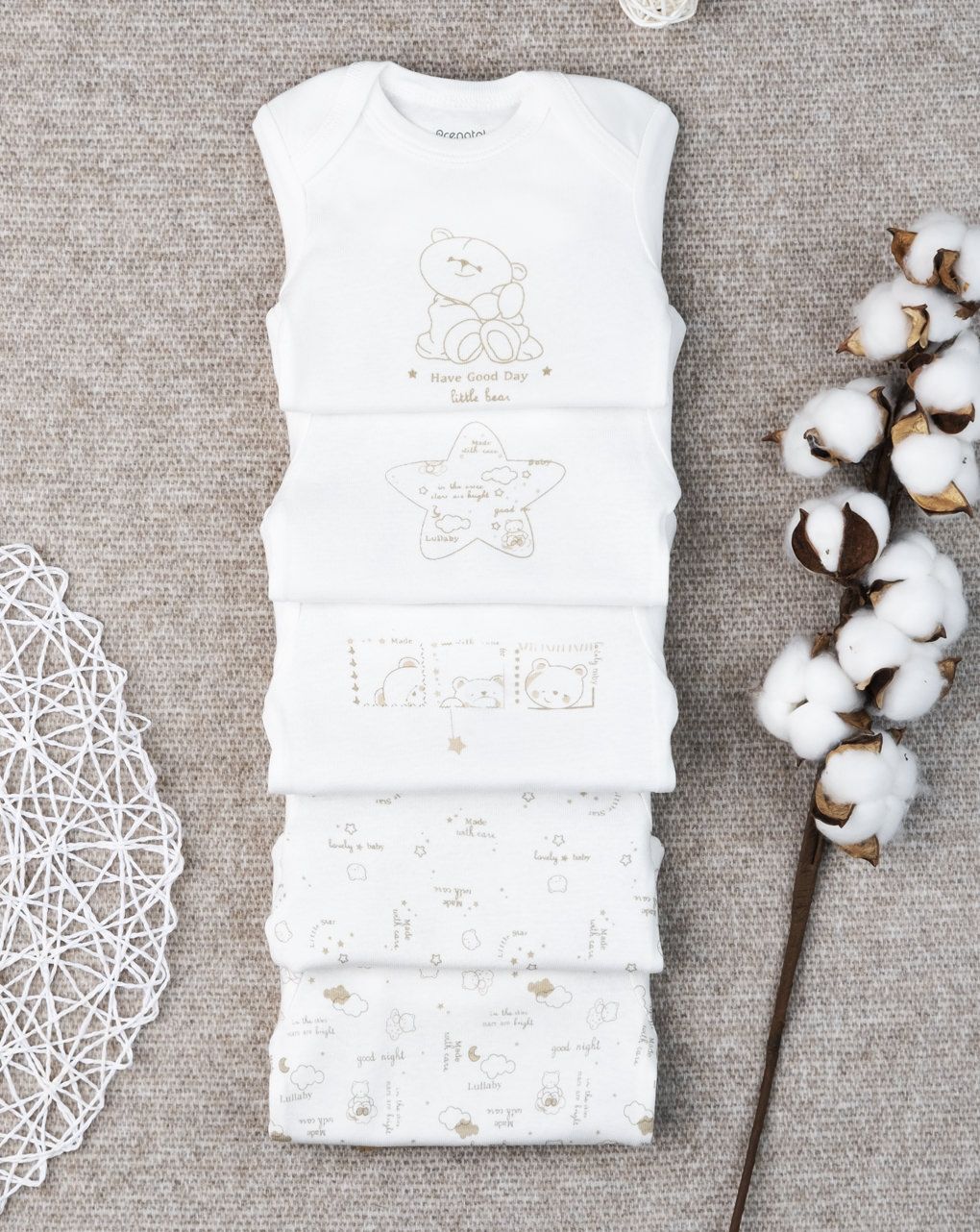 βρεφικά κορμάκια μακρυμάνικα με αρκουδάκια πακέτο x5 unisex - Prénatal