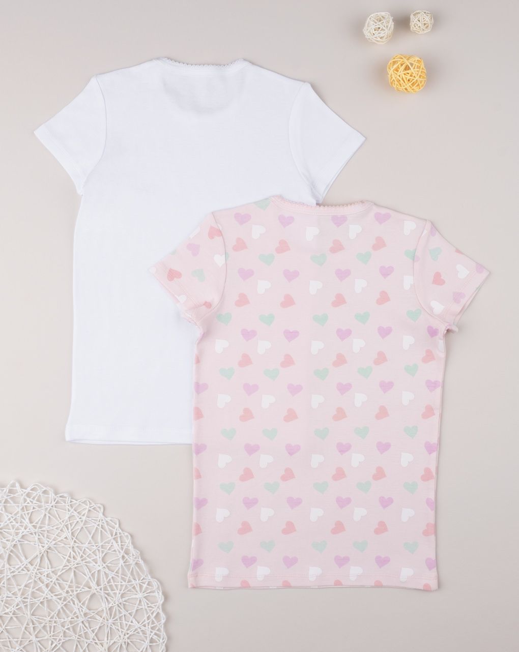 φανελάκι κοντομάνικο πακέτο χ2 με καρδούλες για κορίτσι - Prénatal