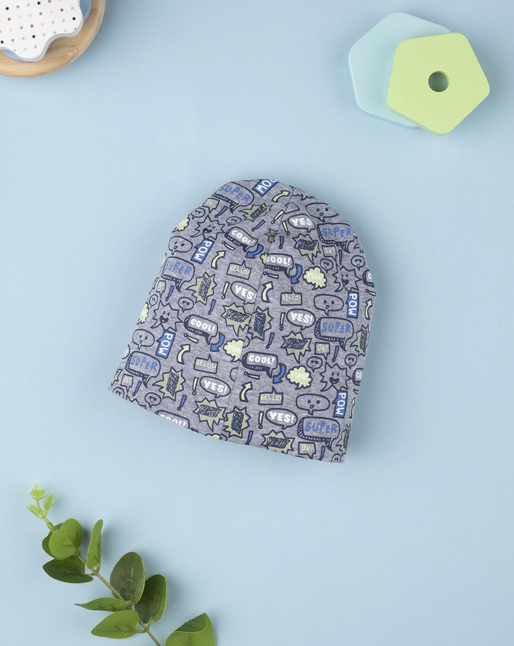βρεφικός σκούφος γκρι με στάμπες για αγόρι - Prénatal