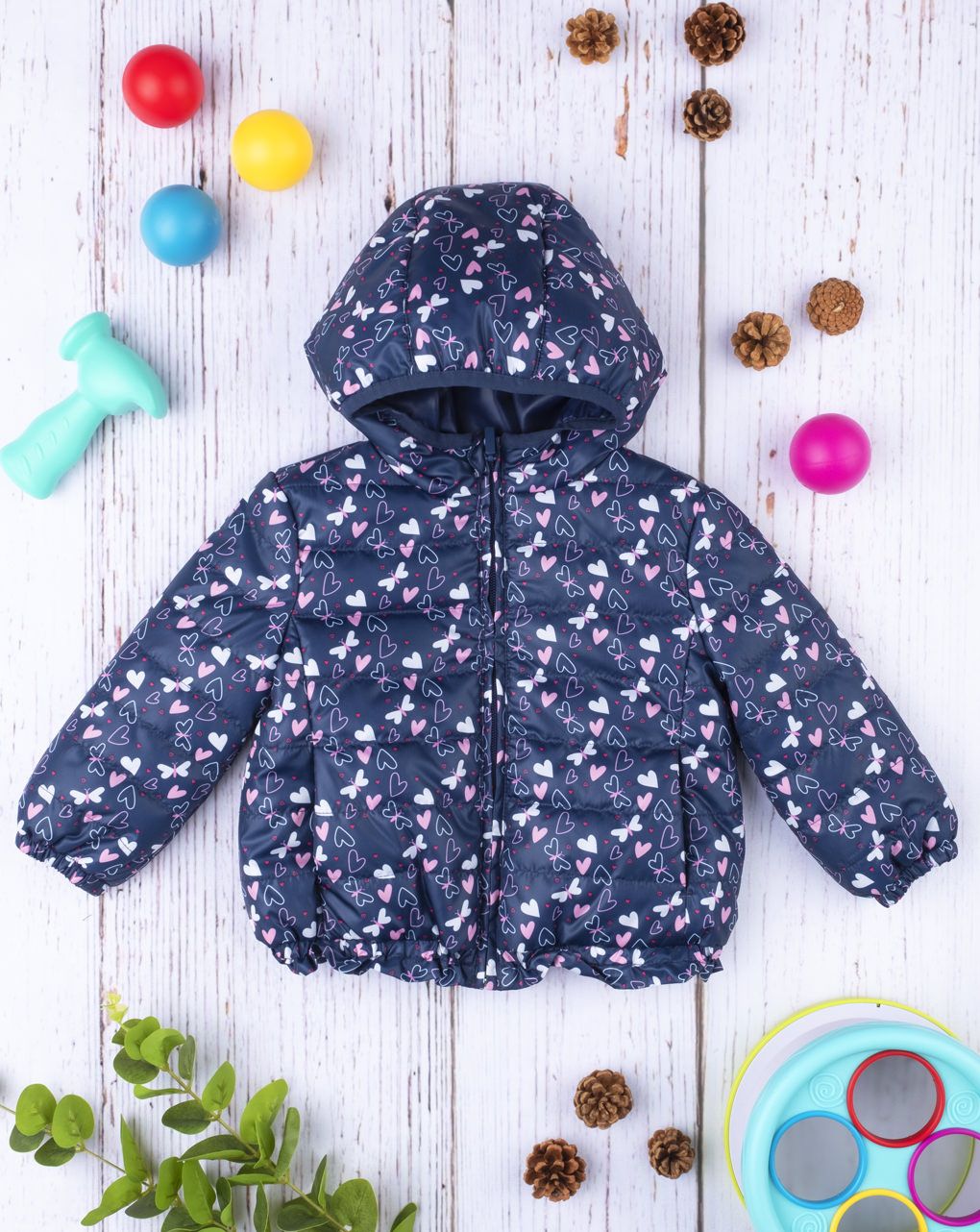 μπουφάν με κουκούλα & πεταλούδες μπλε για κορίτσι - Prénatal