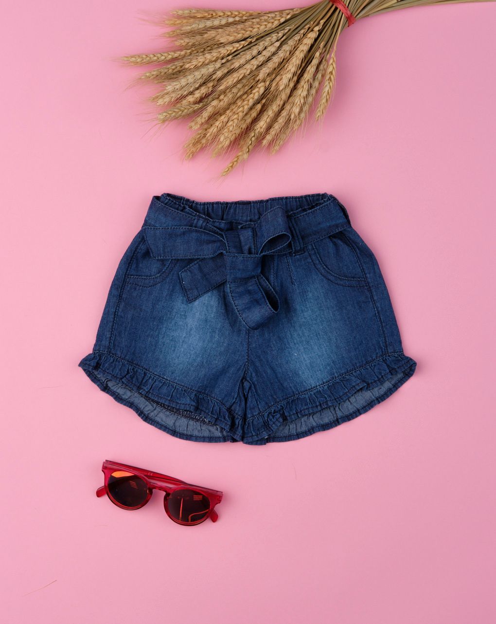 σορτσάκι chambray με ζώνη για κορίτσι 670333