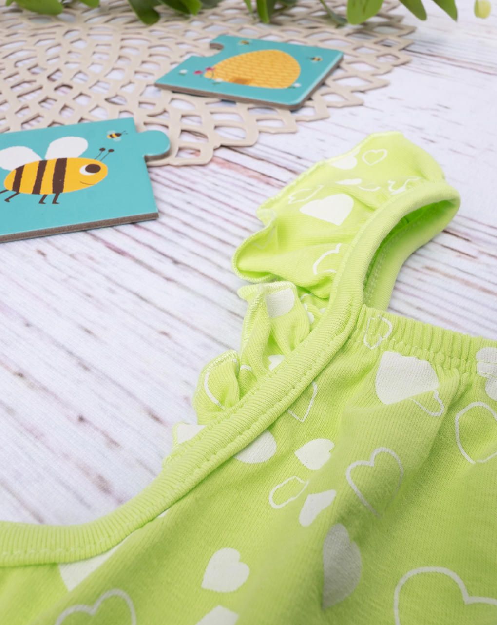 παιδικό φόρεμα λάιμ με καρδούλες για κορίτσι - Prénatal