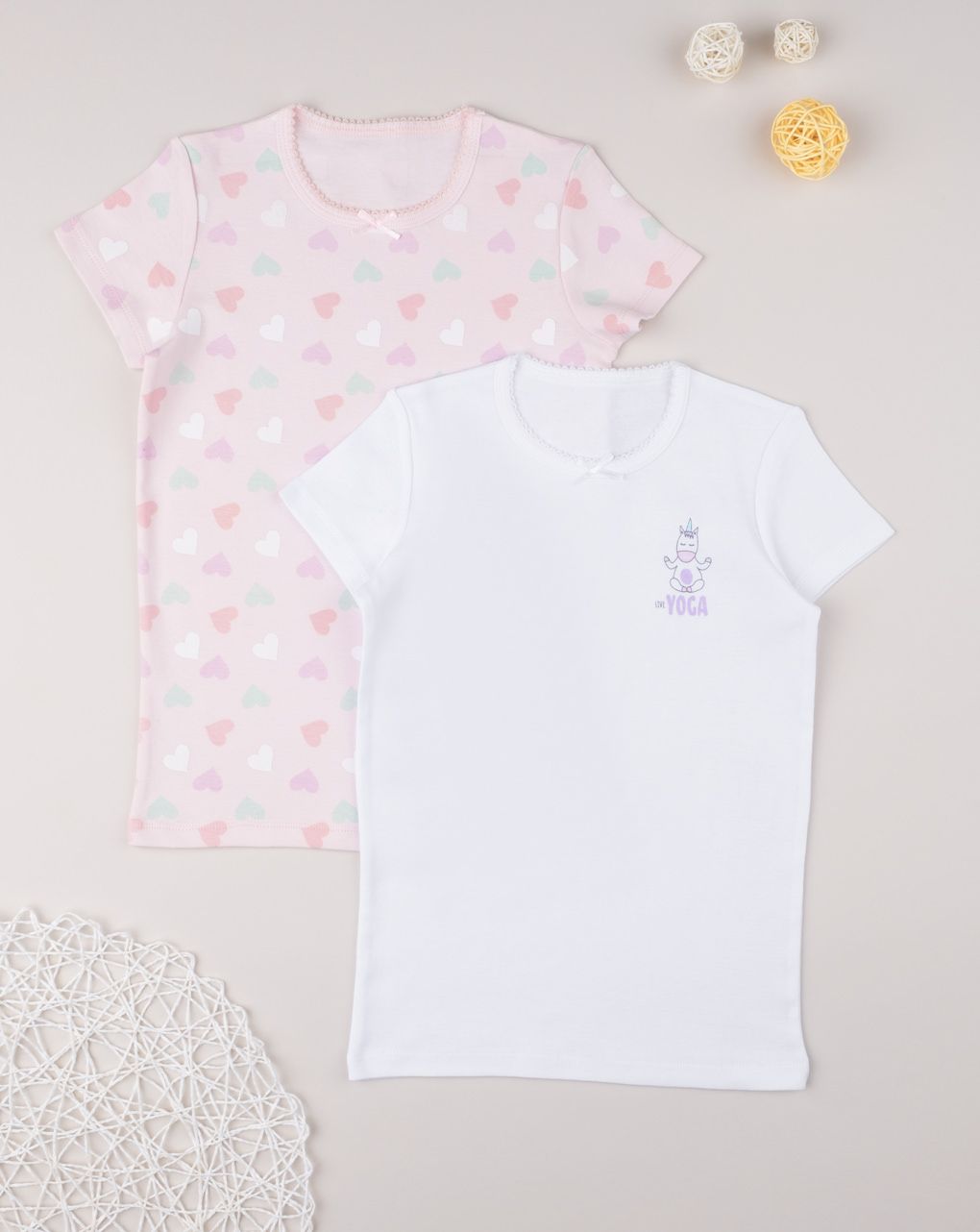 φανελάκι κοντομάνικο πακέτο χ2 με καρδούλες για κορίτσι - Prénatal