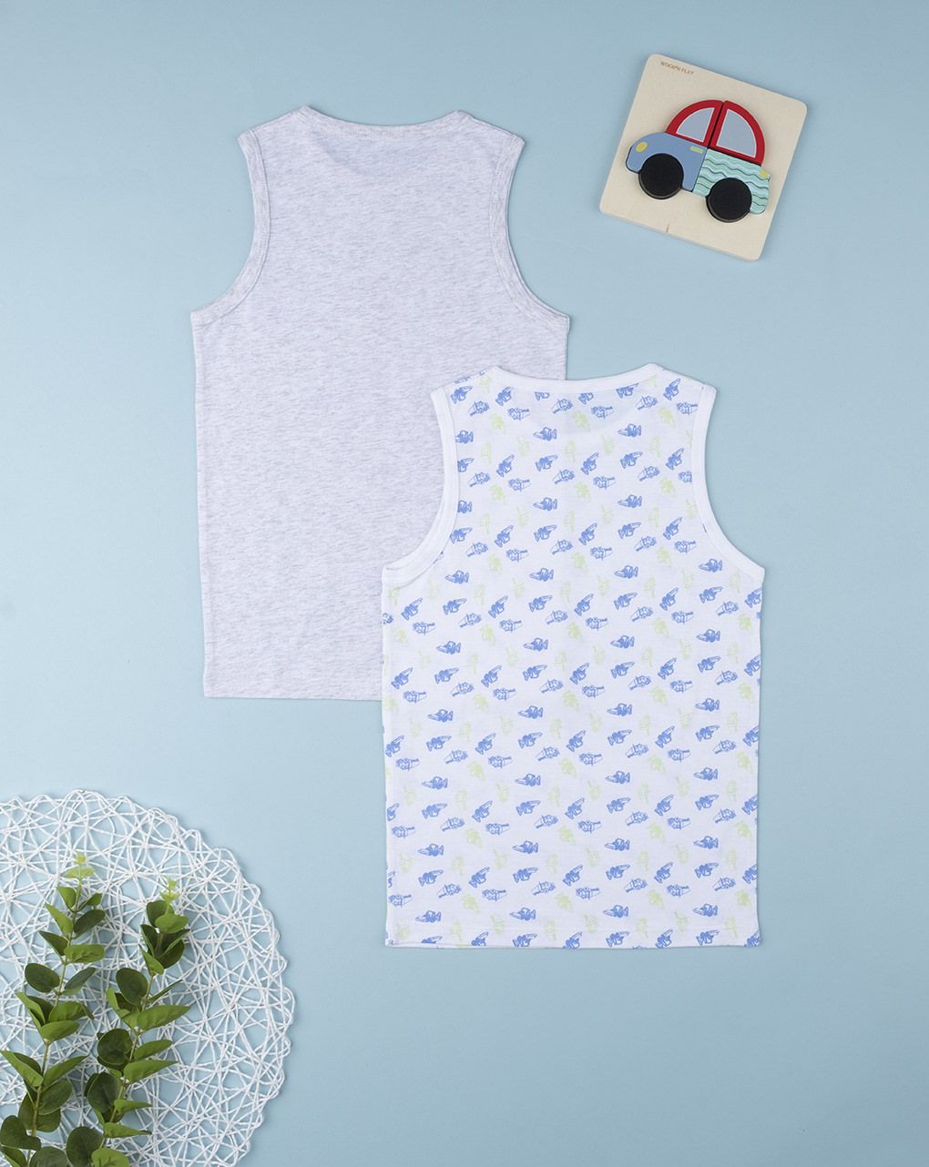 παιδικά αμάνικα φανελακια με εκσκαφέα πακέτο x2 τμχ για αγόρι - Prénatal