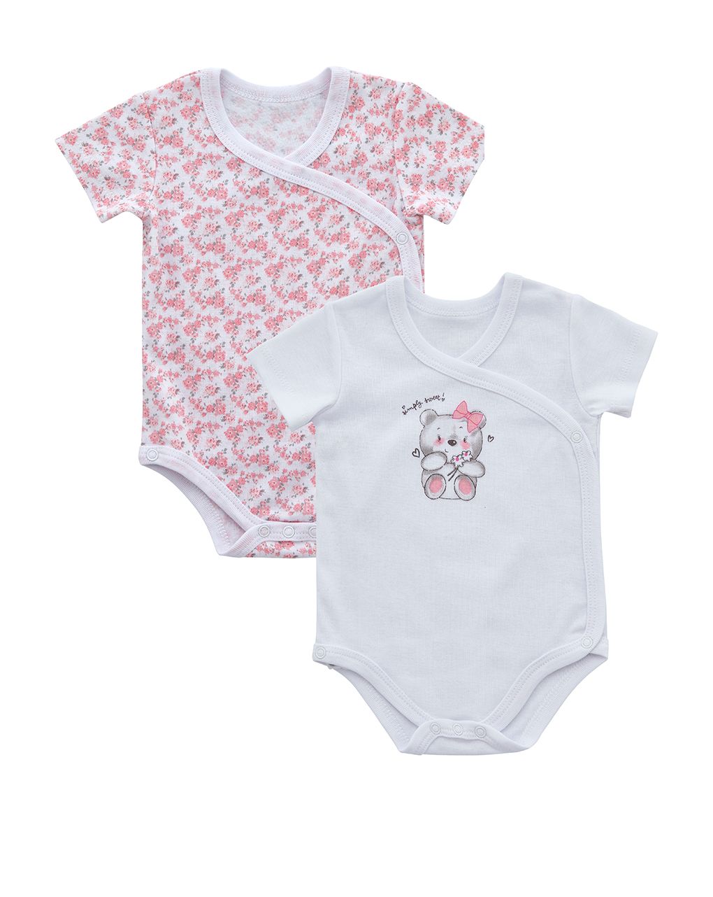 βρεφικά κορμάκια κοντομάνικα πακέτο x2 τμχ λουλουδάκια/αρκουδάκι για κορίτσι