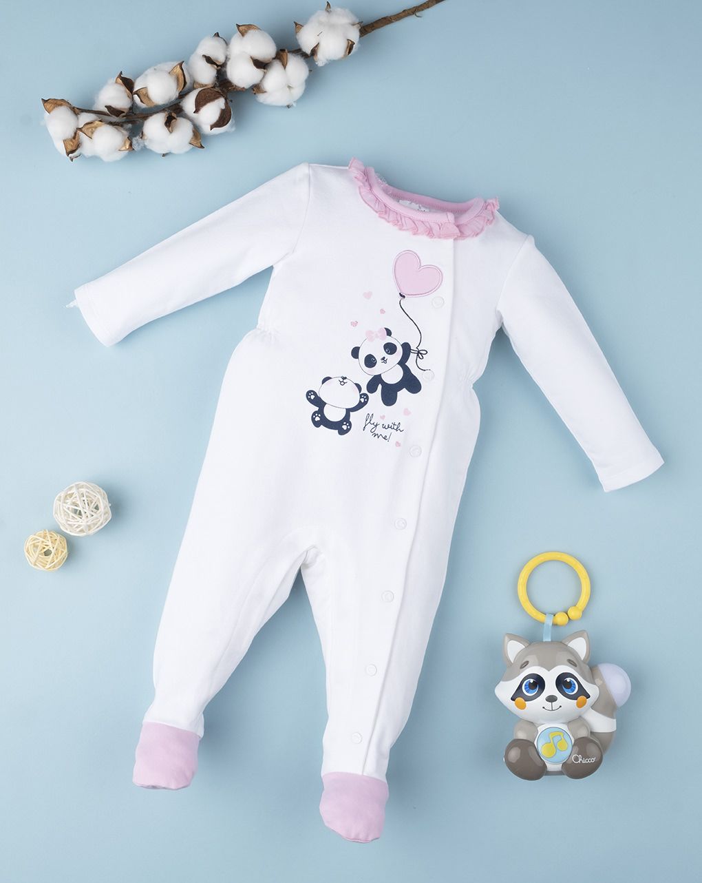 βρεφικό φορμάκι άσπρο με πάντα για κορίτσι - Prénatal