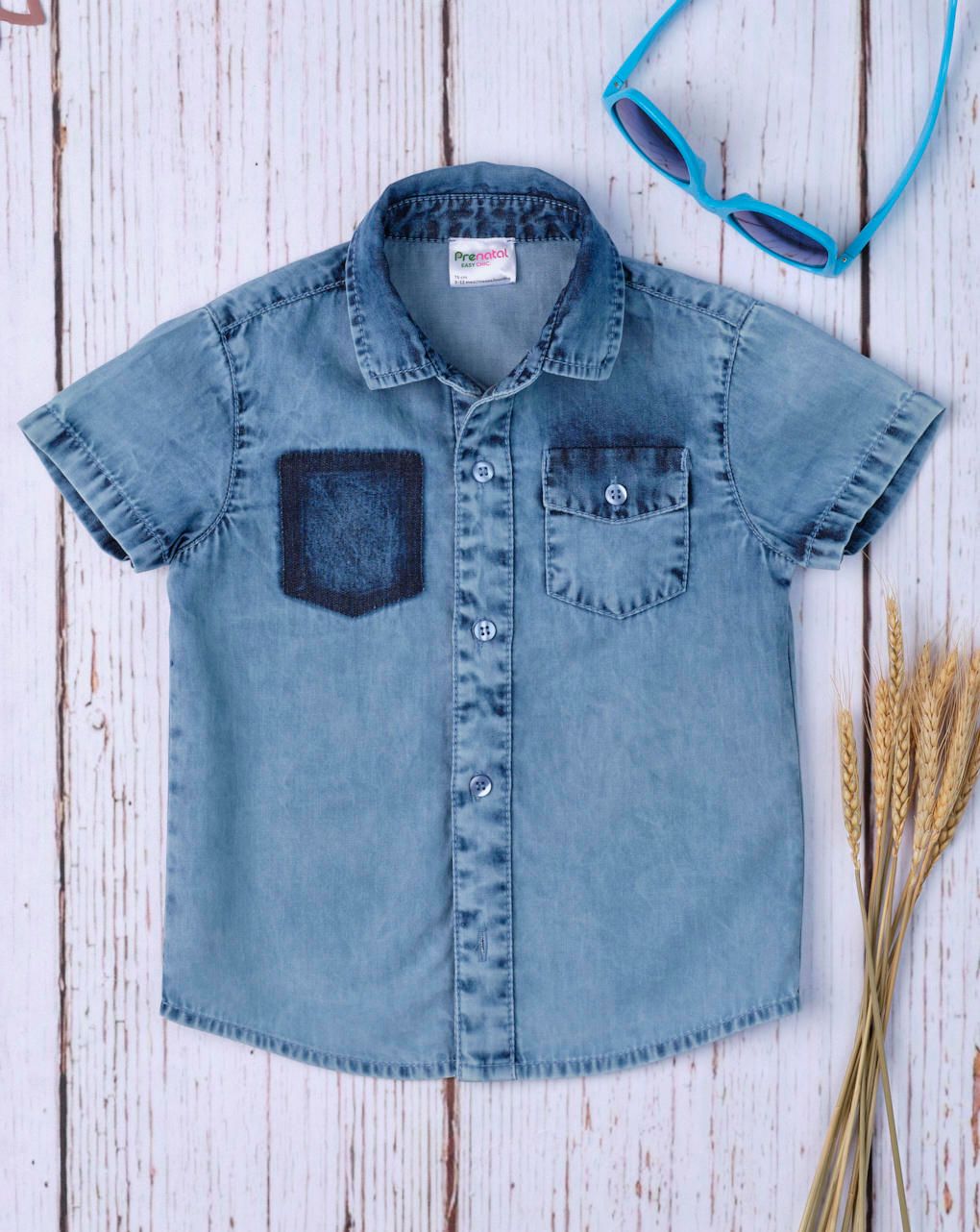 πουκάμισο τζιν chambray κοντομάνικο για αγόρι