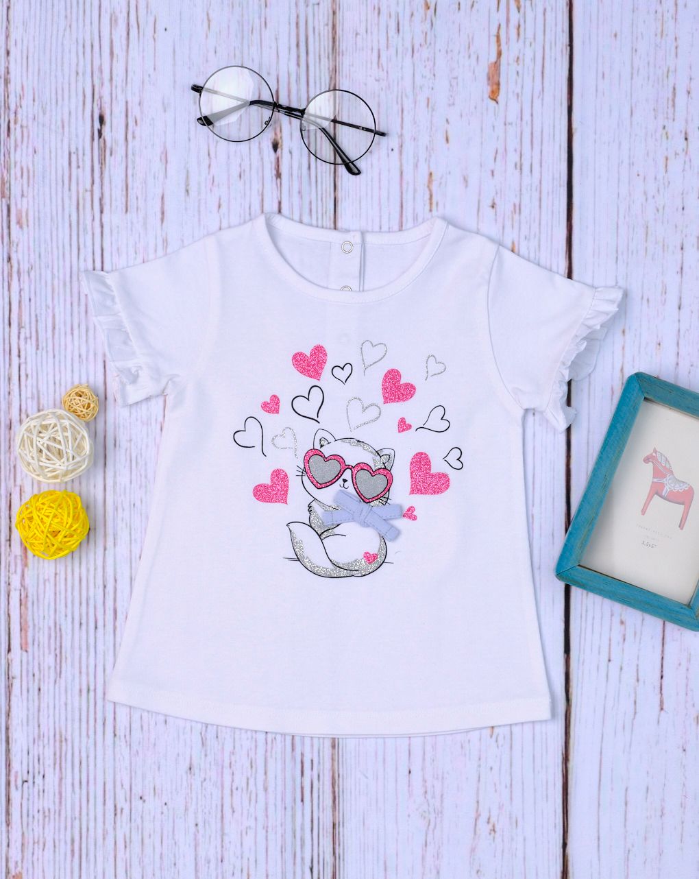 T-shirt jersey λευκό με sangallo για κορίτσι - Prénatal