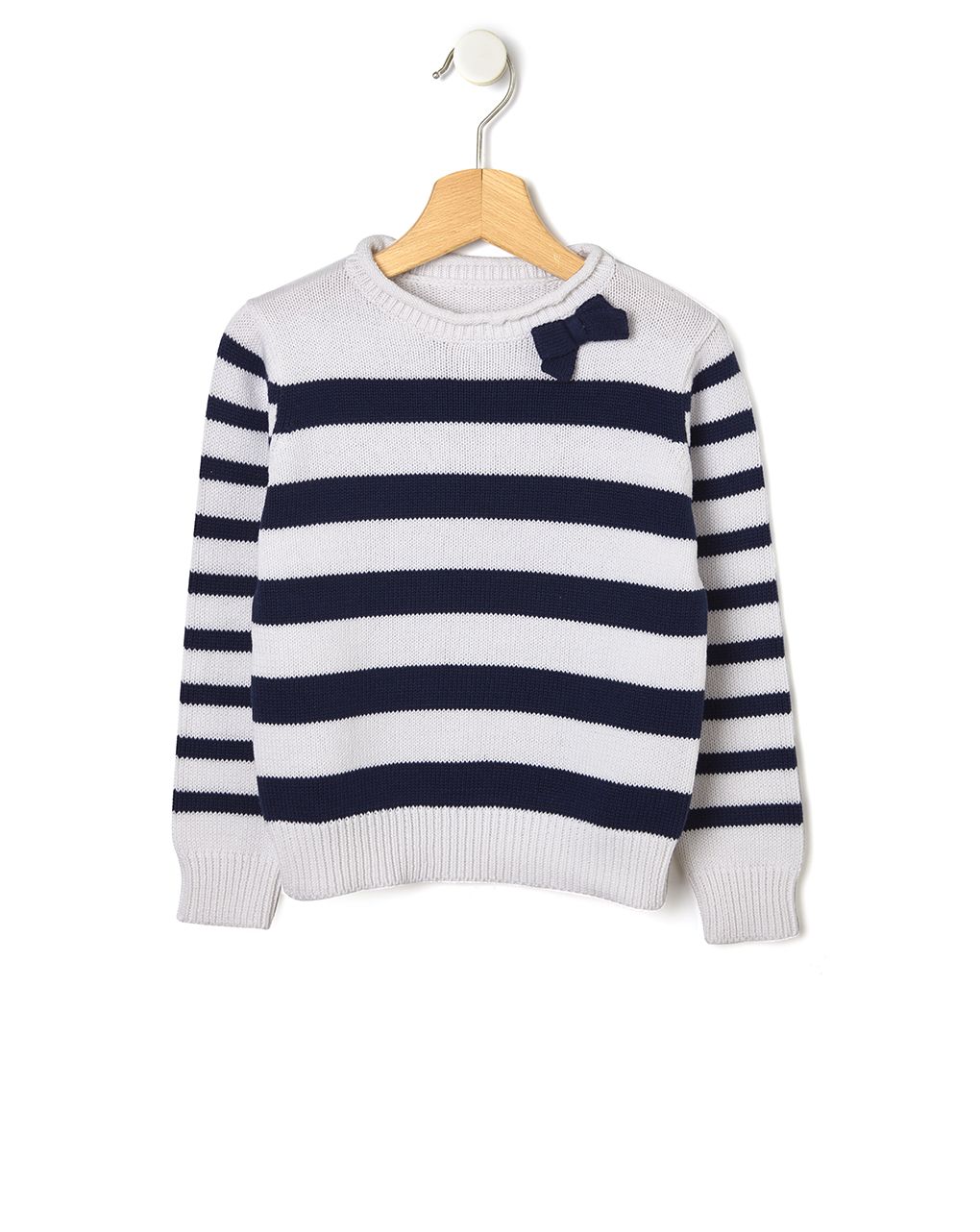 μπλούζα μακρυμάνικη πλεκτή ριγέ με σκούρο μπλε φιόγκο για κορίτσι - Prénatal