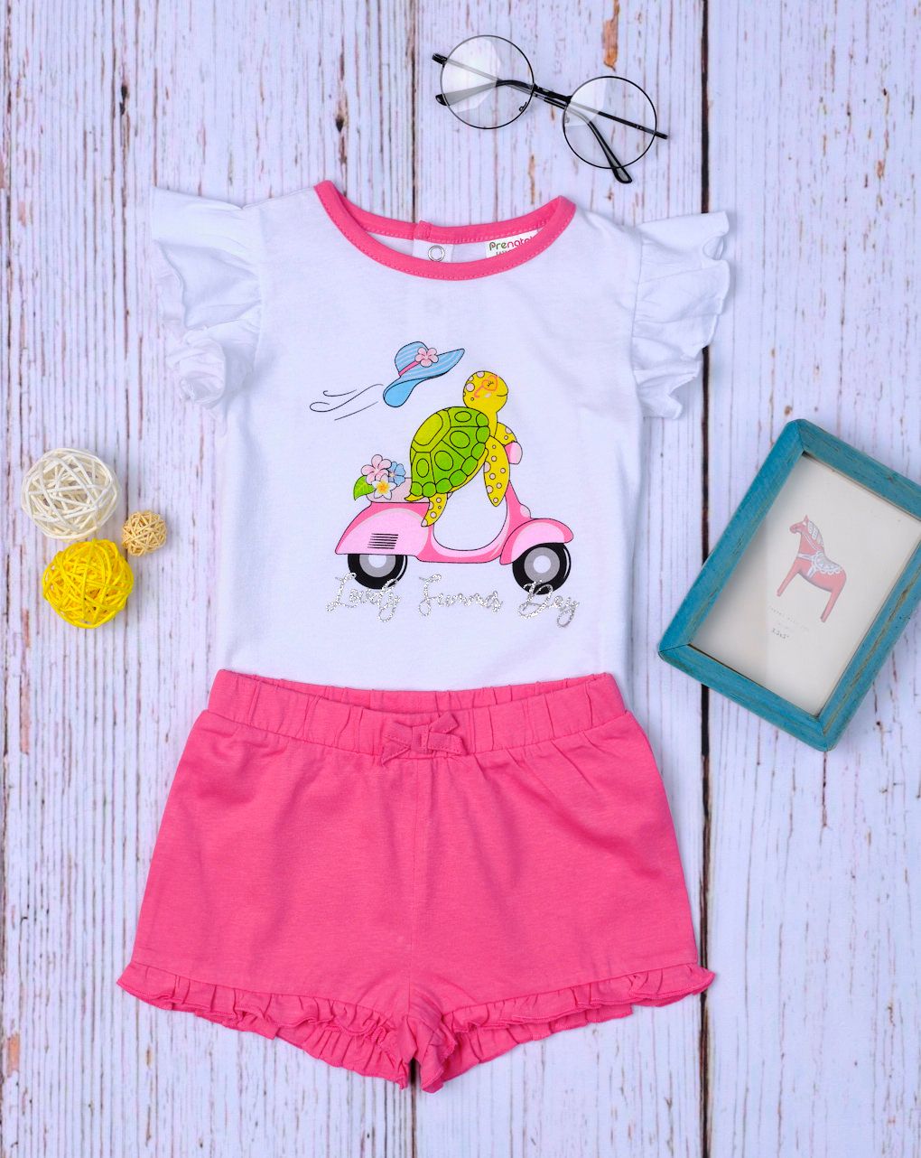 σετ t-shirt και σορτσάκι φούξια με στάμπα για κορίτσι, - Prénatal