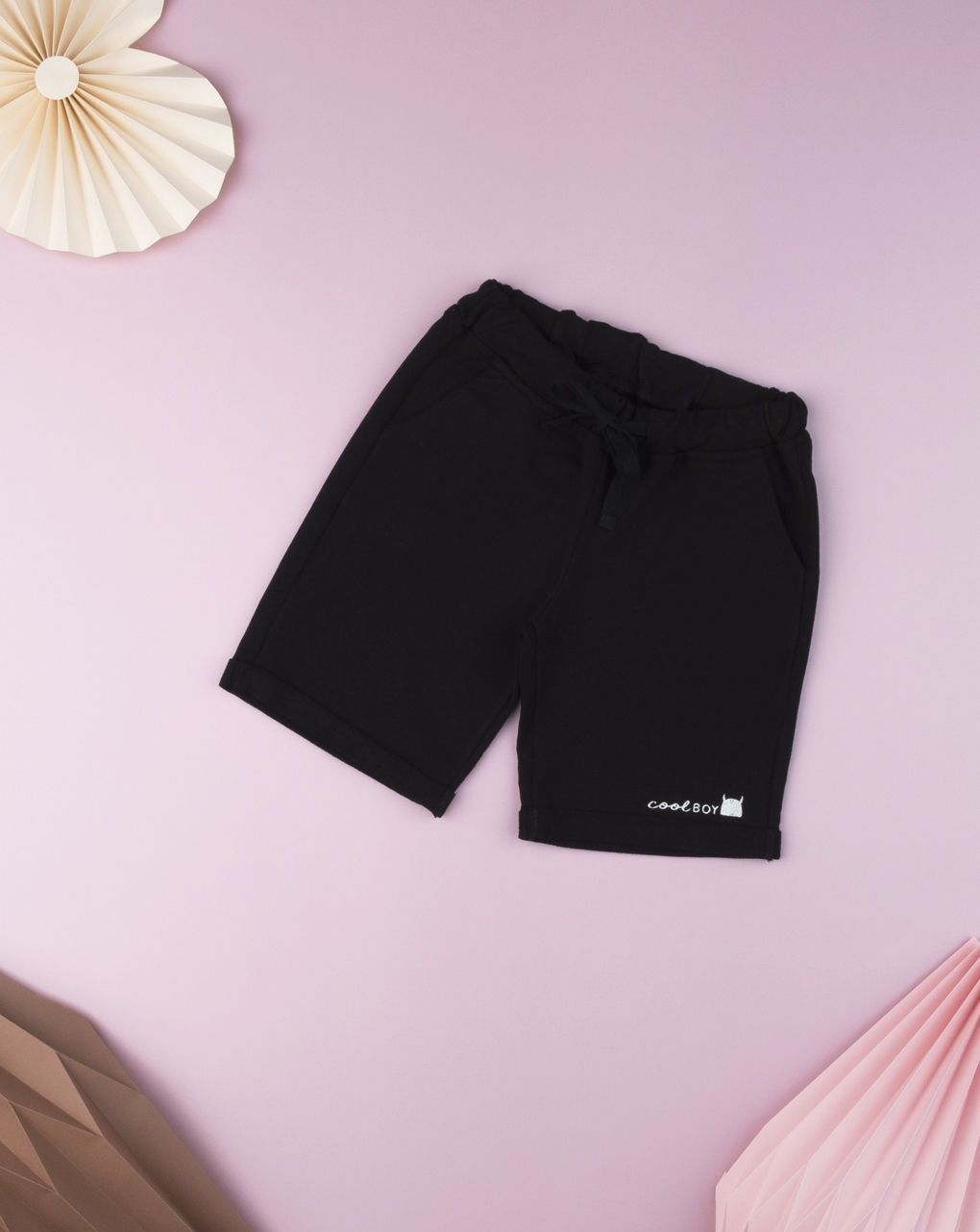 βερμούδα απο φέλπα μαύρη με κορδόνι για αγόρι