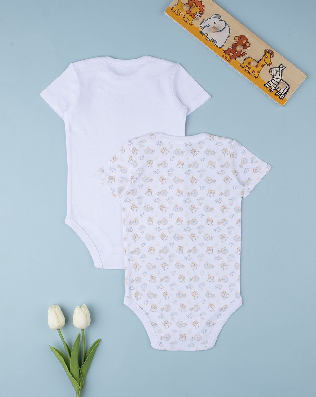 βρεφικά κοντομάνικα κορμάκια με τίγρεις πακέτο x2 τμχ για αγόρι - Prénatal