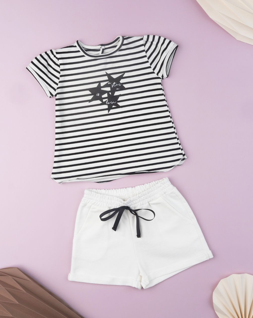 T-shirt jersey ριγέ με στάμπα μάυρα αστεράκια για κορίτσι - Prénatal