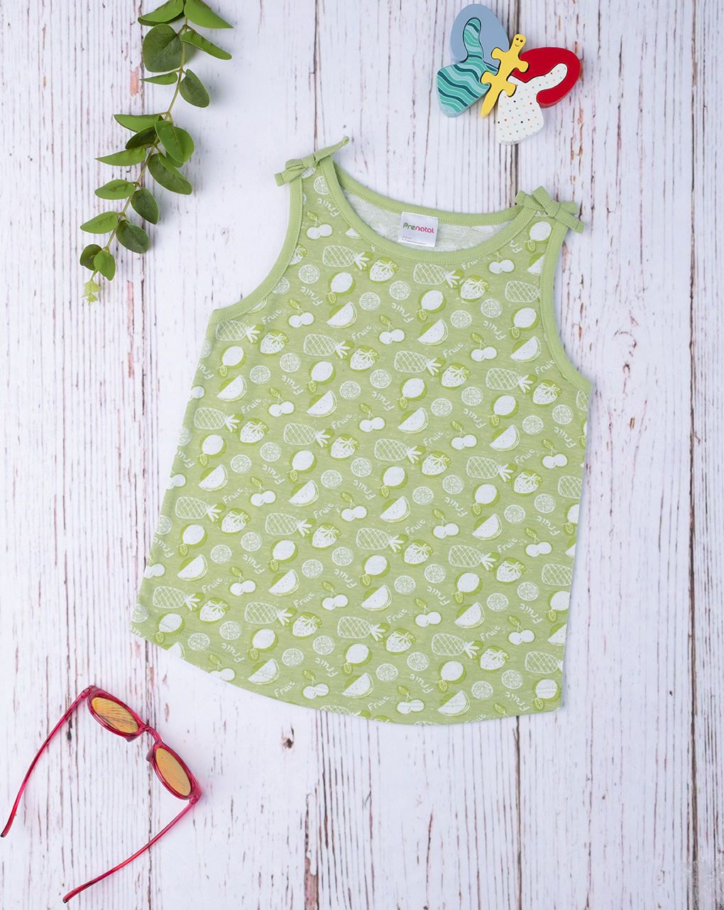 παιδική αμάνικη μπλούζα πράσινη με φρούτα για κορίτσι - Prénatal