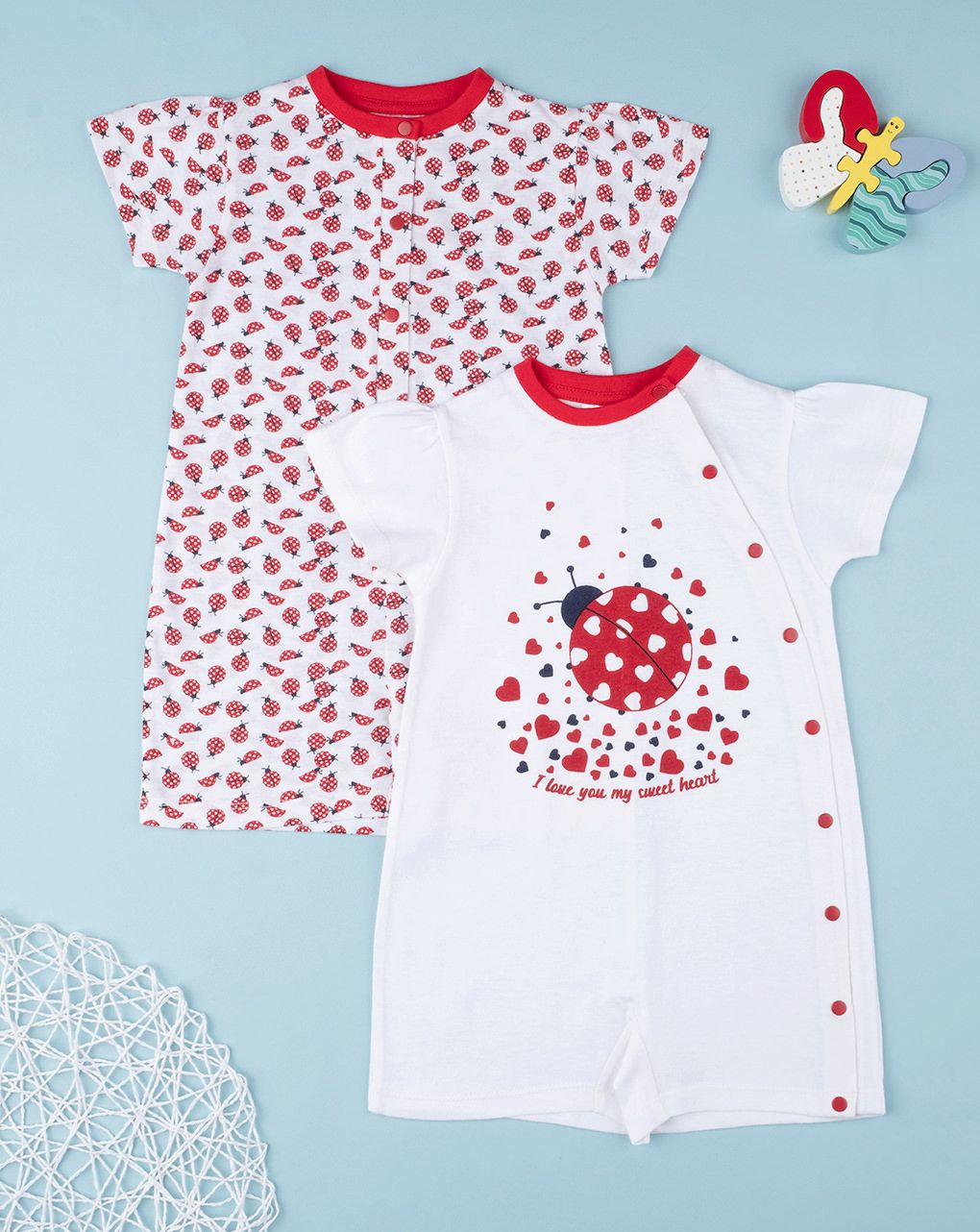 βρεφικές πιτζάμες με πασχαλίτσα πακέτο x2 για κορίτσι - Prénatal