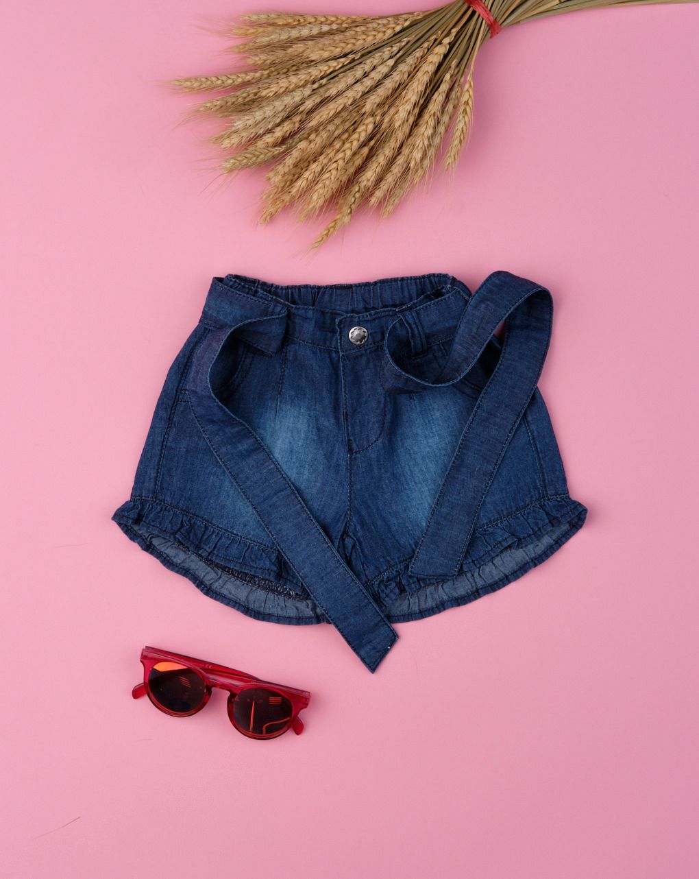 σορτσάκι chambray με ζώνη για κορίτσι 670333 - Prénatal