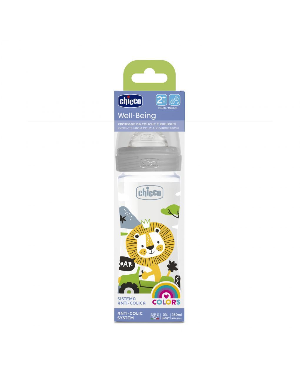 Chicco πλαστικό μπιμπερό well being 250ml μέτριας ροής 2m+ grey a60-28623-20 - Chicco