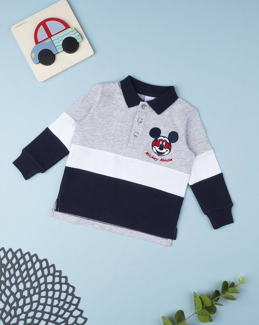 μακρυμάνικη μπλούζα πόλο βαμβακερή με τον mickey για αγόρι