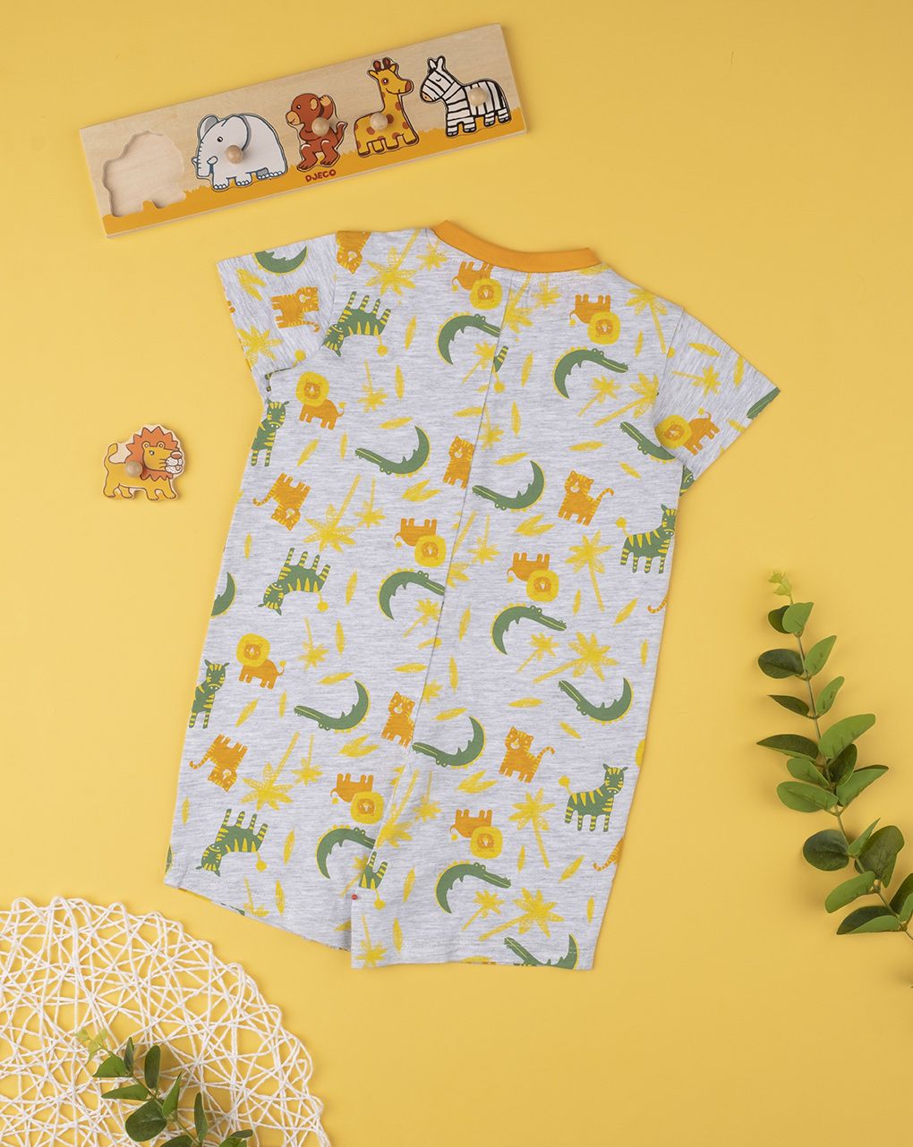 βρεφική πιτζάμα κοντή γκρι ζούγκλα για αγόρι - Prénatal