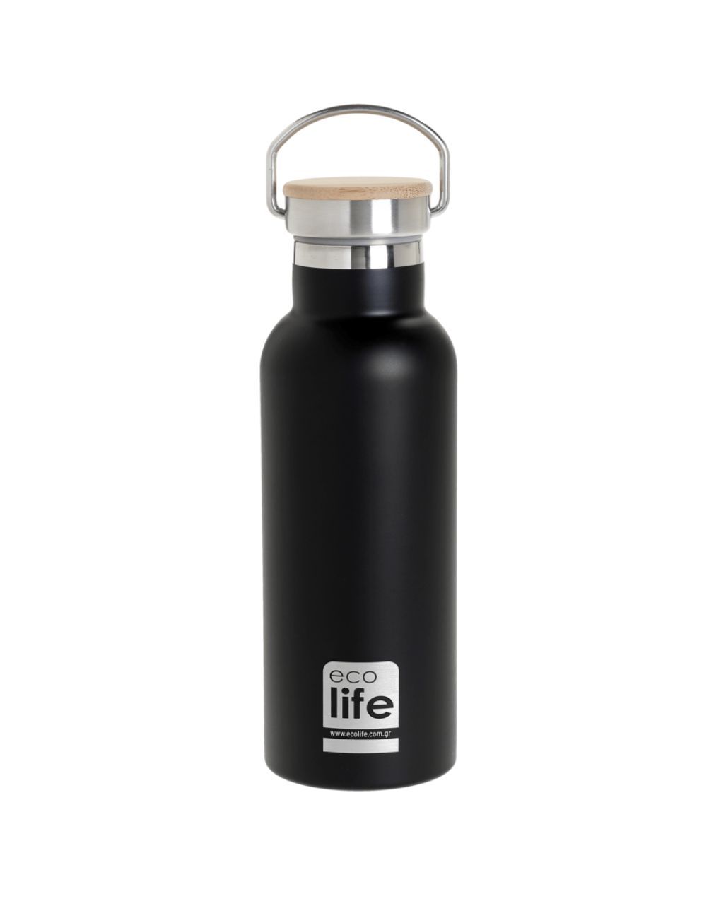 Ecolife ανοξέιδωτο μπουκάλι θερμός με καπάκι bamboo 500ml black 33-bo-3028