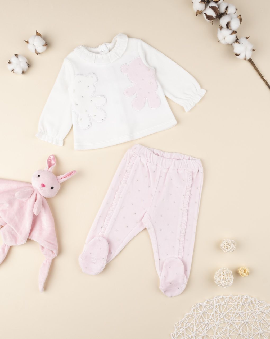 βρεφικό σετ μπλούζα και γκέτα σενίλ με αρκουδάκια για κορίτσι - Prénatal