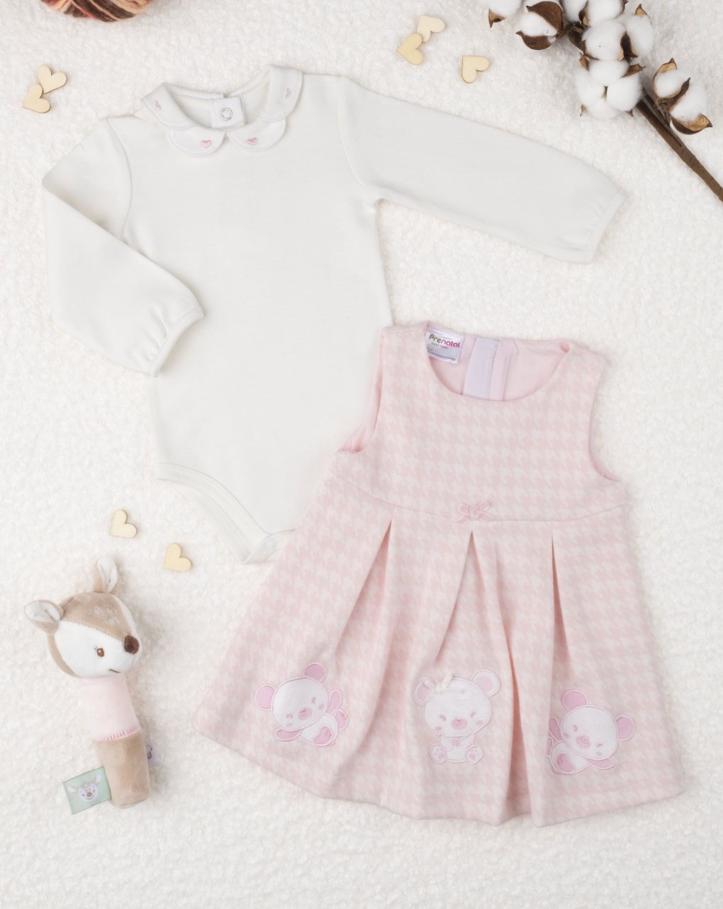 σετ κορμάκι και φόρεμα βαμβακερά ροζ για κορίτσι