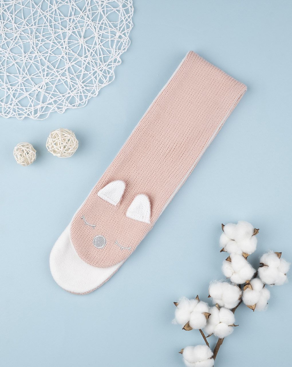 πλεκτό κασκόλ ροζ λαγουδάκι για κορίτσι one size - Prénatal