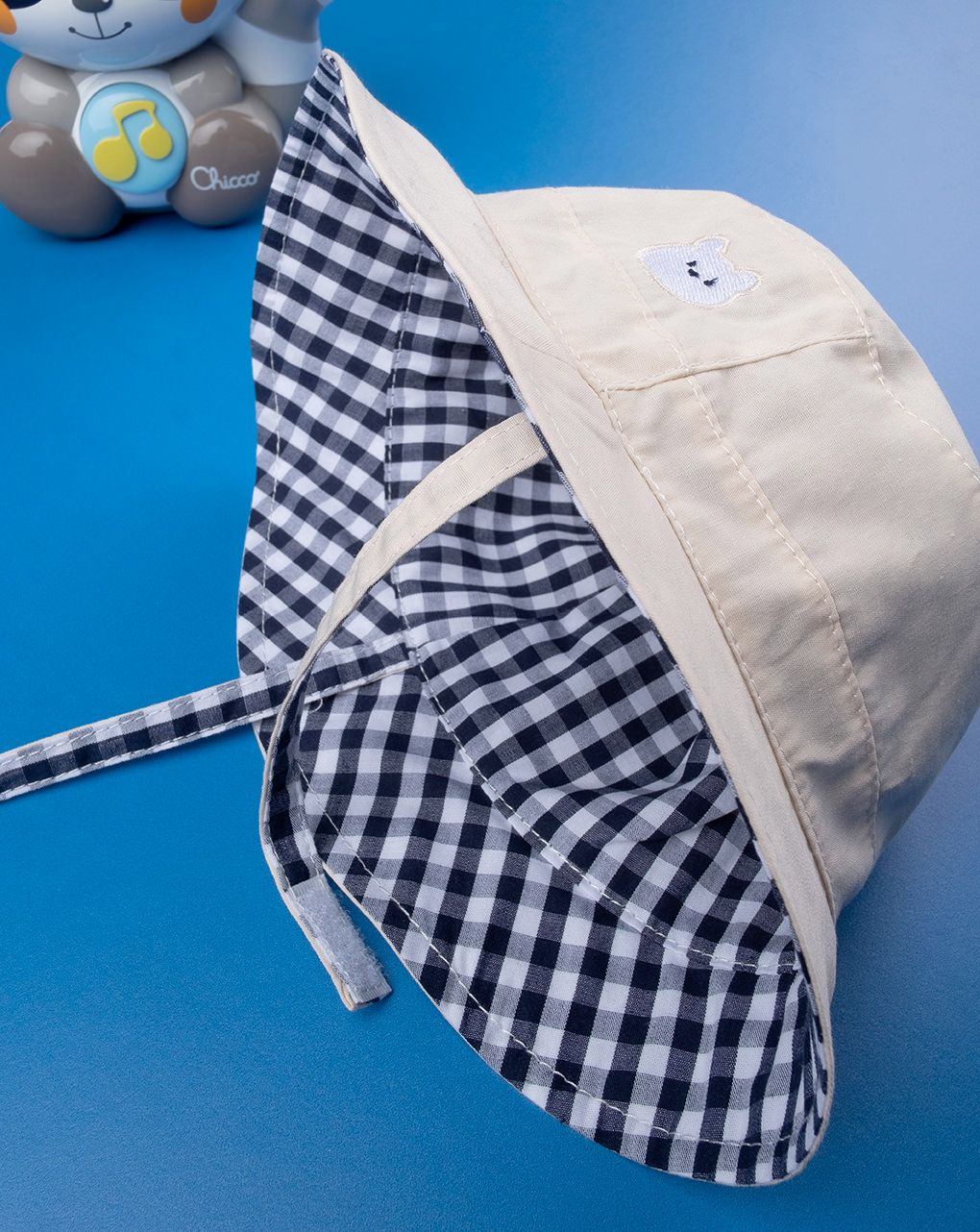 βρεφικό καπέλο μπεζ/καρό double face για αγόρι - Prénatal