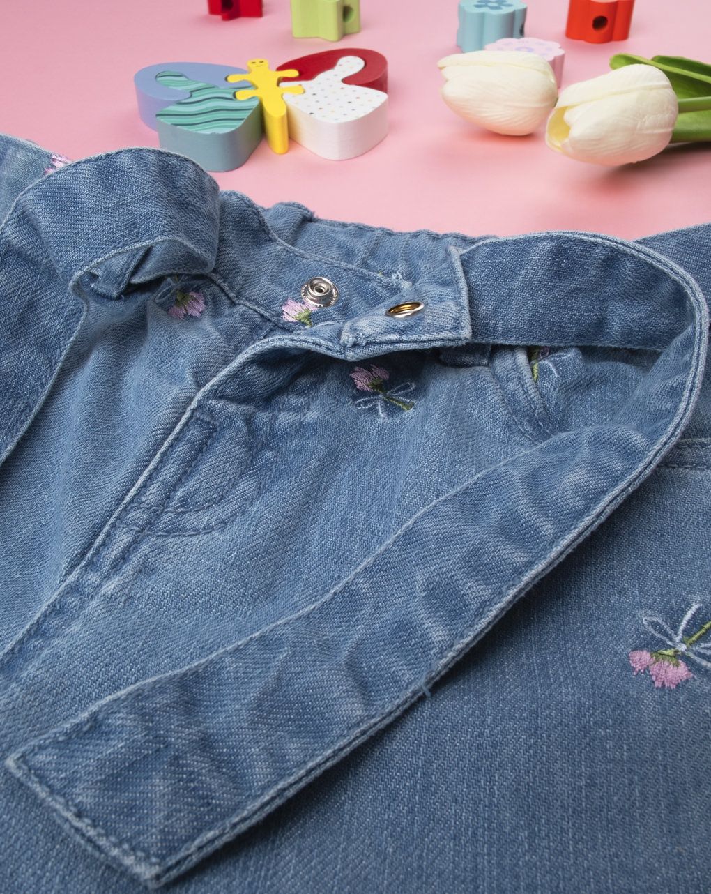 παιδικό βαμβακερό τζιν παντελόνι φλοράλ για κορίτσι - Prénatal