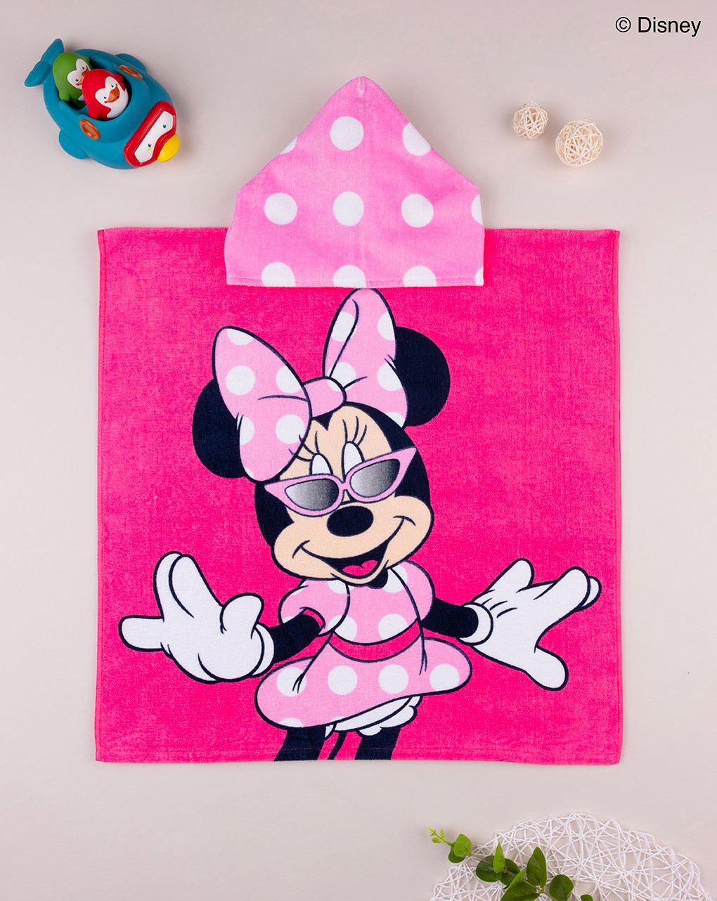 παιδικό πόντσο θαλάσσης φούξια με τη minnie για κορίτσι - Prénatal